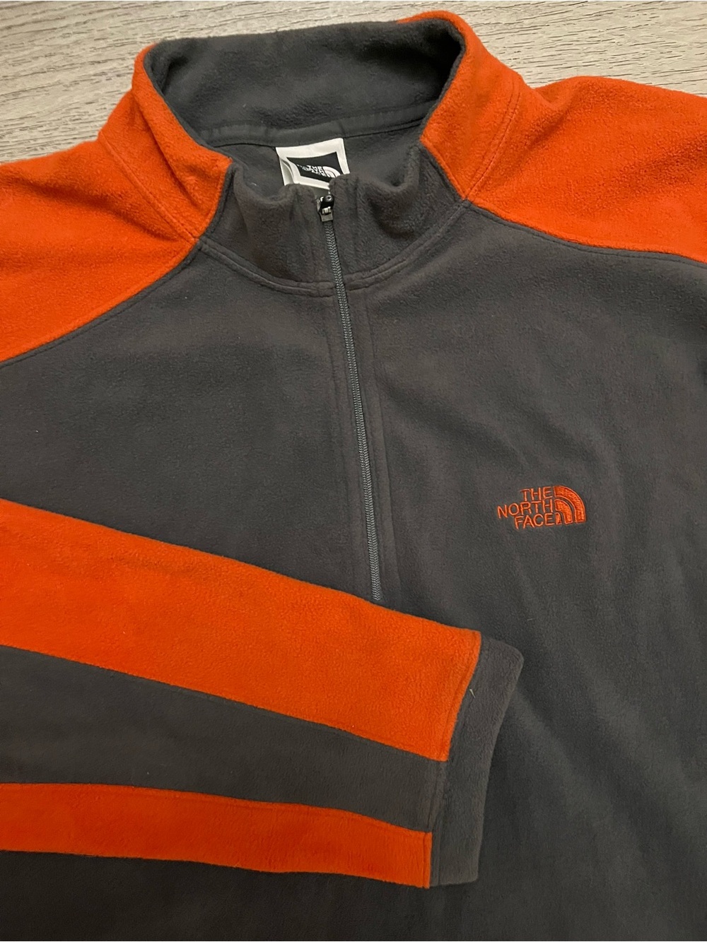 The North Face Men’s Gray and Orange Half-Zip Fleece Pullover
